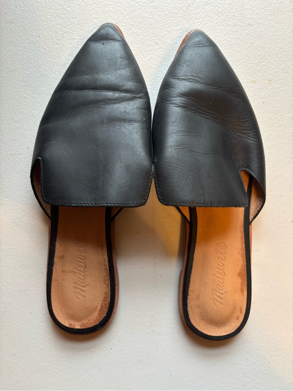 Madewell Black Pointed Leather Mule Slides